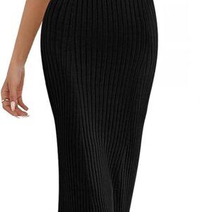 Womens 2025 Summer V Neck Knit Midi Dress Bodycon Casual Sleeveless Ribbed Party